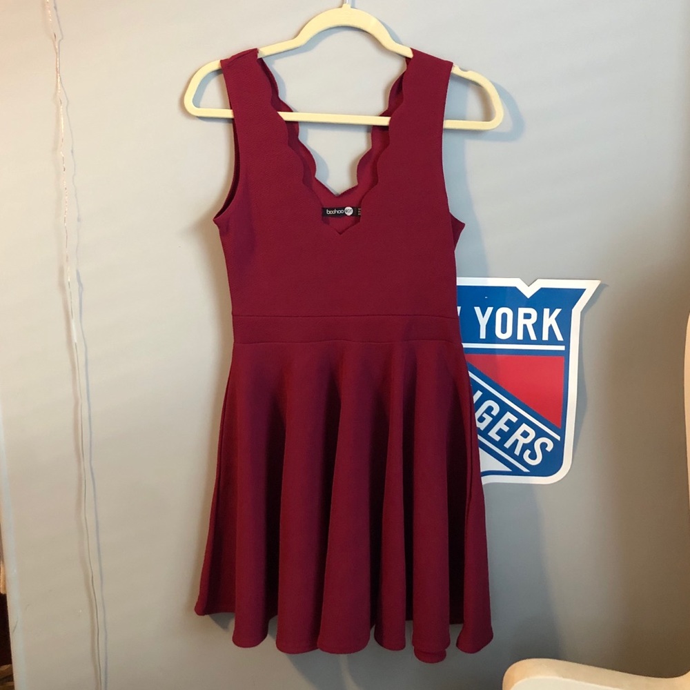 Boohoo Maroon Skater Dress